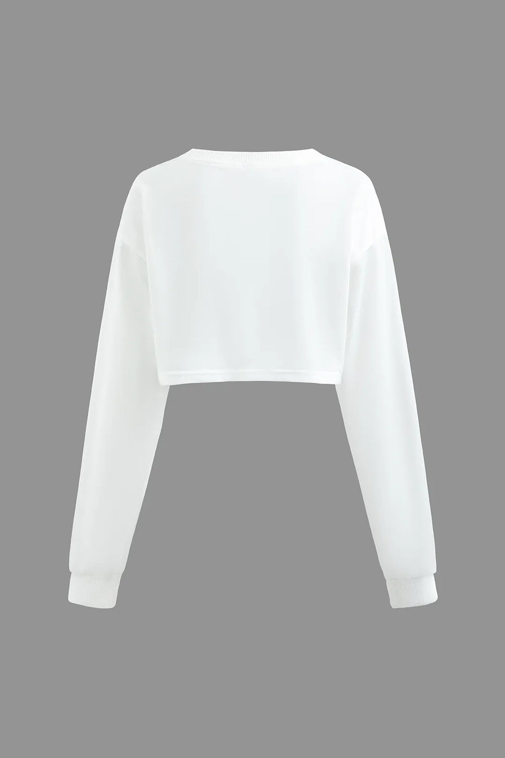 Pelze Round Neck Printed Long Sleeve Crop Top